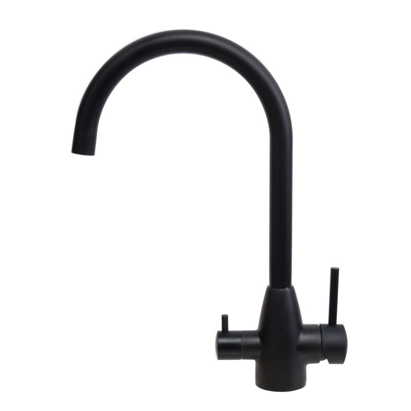 Black 3 Way Pure Drinking Water Hot & Cold Swivel Spout Kitchen Mixer